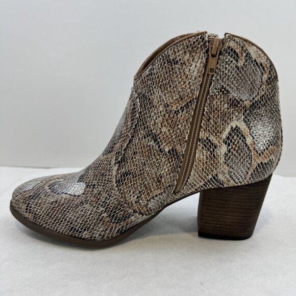 Very G Womens Size 11 Tan Snakeskin Hijack Ankle Booties Zip High Block Heels - Picture 5 of 16